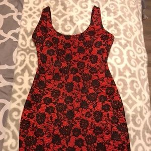 Red dress with black floral print